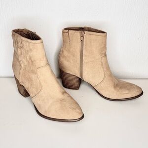Carlos by Carlos Santana Rowan Booties Tan Block Heel Zip-Up